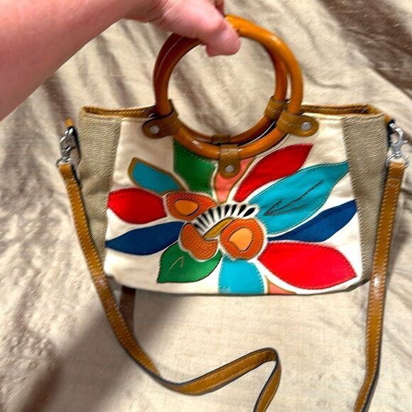 Felix Brand Tropical Patchwork Wooden Handle Bag - Picture 1 of 7